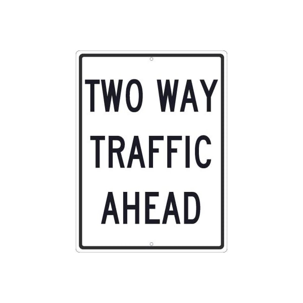 National Marker Co NMC Traffic Sign, Two Way Traffic Ahead Sign, 24in x 18in, White TM517J Zoro